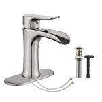 Brushed Nickel Bathroom Faucet，Yundoom Waterfall Bathroom Faucet With Pop Up Drain，Bathroom Sink Faucet Brushed Nickel One Hole Or Three Holes，Bathroom Faucets Brushed Nickel，Faucet For Bathroom Sink