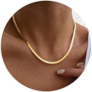 Hipwope 14K chapado en oro/plata collar de cadena de serpiente, collar de espiga para las mujeres de oro lleno de collar de cadena plana para las mujeres de la muchacha regalos de joyería collar