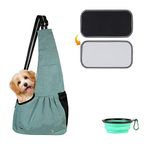 SLSON Pet Sling Carrier Hands-free Sling Pet Dog Cat Carrier Bag with Adjustable Shoulder for Cat and Small Dog Outdoor and Travelling, comes with Collapsible Dog Bowl, Small Size, Green