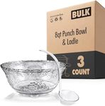 Premium Plastic Punch Bowl with Ladle, Fancy Disposable Punch Bowls for Parties, Holidays, Schools, Halloween, and More, Quality Glass Like Appearance, Large Punch Bowl with Ladle Set 3 Pack