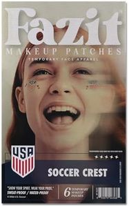 Fazit US Soccer Crest – Red, Blue & Silver Glitter Makeup Patches – Waterproof & Sweat-Proof Face Stickers – Long-Lasting Game Day Glam, USA Spirit - Easy Peel & Apply Face Decals for Fans (6 Pack)