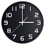 Wall Clock 12" Silent Non-Ticking Quartz Decorative Wall Clock 3D Large Number, Modern Style Good for Living Room & Home & Office Battery Operated(black)