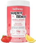 Bellway Super Fiber Powder + Collagen, Sugar-Free Psyllium Husk Powder with Collagen Peptides and Hyaluronic Acid for Gut Health, Healthy Skin, Nails, Bones & Joints, Strawberry Lemonade (11.46 oz)