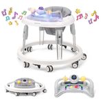 Baby Walker, Foldable Multi-Function Anti-Rollover Walker with Music Tray & Light, 7 Level Height Adjustable, Baby Walkers for 1 Year Olds Suitable for All Terrains (Grey)