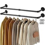 Greenstell Wall Mounted Garment Rack, 36.2" Hanging Clothes Rail, Detachable Retro Industrial Pipe Style Garment Rail, Multi-Function Wall Coat Bar Rack for Bedroom, Living room (2 Packs)