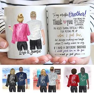 Custom Brother Mug from Sister, Personalized Brother Birthday Gifts from Sister, Brother Father's day Gift Mug, Funny Coffee Mug for Brother from Sister, 11 or 15 Oz