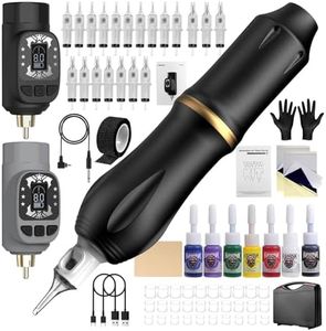 HAWINK Wireless Tattoo Gun Kit Rotary Tattoo Pen Machine with Power Supply LCD digital 3.7V Lithium Battery 1600mAh 2PCS Battery 1Pcs 7 inks HWP37KIT-9