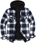 ZENTHACE Mens Sherpa Lined Flannel Shirt Jacket with Hood,Plaid Shirt-Jac,all Sherpa Lining Blue Grey XXL