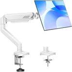 Monitor Arm Single for 13-32 inch, 4.4-19.8 lbs Computer Screens, Monitor Stand for Desk, Monitor Mount Height Adjustable, Home Office VESA Monitor Mount with Clamp & Grommet Bases, Freelift White