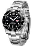 CARNIVAL Mens Rotating Bezel Automatic Machine Stainless Steel Sapphire Glass Waterproof Black Watch