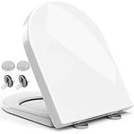 Toilet Seat Elongated D Shaped with Quiet Close Features and Adjustable Hinge, High-Density Robust Quick Release Toilet Lid Easy Install & Easy Clean, GD-D015 White