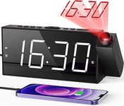 Projection Alarm Clock for Bedrooms with USB Charger, Digital Projection Clock on Ceiling/Wall, 350° Projector,Dimmer,12/24H & DST,Battery Backup, 7.5’’ Large Modern Alarm Clock for Heavy Sleeper