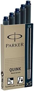 Parker Quink Ink Refill Cartridge for Fountain Pens, Blue/Black Ink, 6 x Pack/5