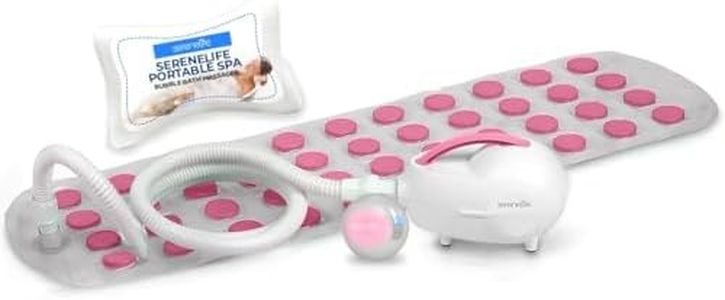 SereneLife Bubble Bath Mat – Portable Spa with Adjustable Intensity, Waterproof LED Light, Pillow & Remote Control for Ultimate Relaxation (Pink)