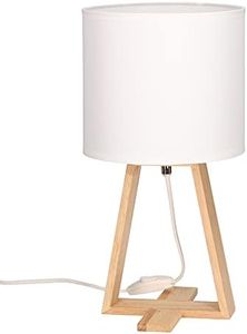 FORLIGHT Nuts - Lámpara de Mesa de Estilo Nórdico. para Mesita de Noche de Madera Natural y Textil de Color Blanco. E27