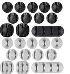 AUSTOR 24 Pieces Cable Clips Adhesive Silicone Cable Holders Desk Cable Management Clips Wire Holder for Cable, Cord and Wire (Black and Grey)