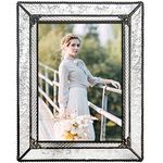 J Devlin Glass Art Pic 380 Series Vintage Styled Stained Glass Photo Frame Clear Textured Glasses Displays Photo Horizontally or Vertically in 4x4, 4x6, 5x7, or 8x10 Sizes (5x7)