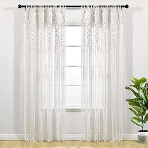 Lush Decor Boho Macrame Textured Indoor/Outdoor Window Curtain, Single Panel, 50" W x 84" L, White - Photo Or Wedding Backdrop - Patio Drop Curtains - Outdoor Curtains for Patio - Macrame Curtains