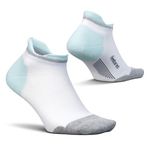 Feetures Elite Max Cushion No Show Tab Ankle Socks - Sport Sock with Targeted Compression - White Sky, M (1 Pair)