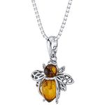 Peora Genuine Baltic Amber Bee Pendant Necklace for Women 925 Sterling Silver, Rich Cognac Color, with 18 inch Chain