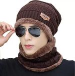 Zonkar Premium Unisex Woolen Winter Beanie Cap with neck set Scarf for Man Women Girl (Coffee)