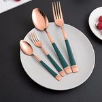 HOKIPO Rose Gold Cutlery Set of 24 Pcs Stainless Steel Flatware Set, Mirror Finish (AR-4750-RGLD)