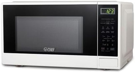 COMMERCIAL CHEF 1.1 Cu Ft Microwave with 10 Power Levels, Small Microwave with Push Button, 1000W Countertop Microwave with Kitchen Timer, Door Lock, & Digital Controls, White