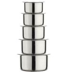 LiMETRO STEEL Set of 5 Stainless Steel Tope Set with Lid/Cookware Set with Lid (Capacity : 1L, 1.5L, 2L, 2.5L, 3L)…