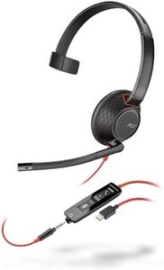 Micro-casque filaire Poly Blackwire 5210 (Plantronics) – Perche microphone antibruit flexible – Design monaural – Connexion à un PC/Mac, téléphone portable via USB-C, USB-A ou prise Jack 3,5 mm