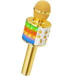 Ankuka Karaoke Wireless Microphone, 4 in 1 Handheld Bluetooth Microphones Speaker Karaoke Machine with Dancing LED Lights, Home KTV Player Compatible with Android & iOS Devices, Gold