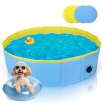 Nobleza Dog Paddling Pool, Pet Pool for Dog Puppy Swimming Pool, Foldable Portable Dog Pool, Outdoor PVC Thickened Doggy Paddling Pool, Non-Slip Pet Bathtub for Summer Garden Patio Yellow/Blue 80x20cm