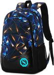 BTOOP Backpack for Kids Boys Girls Elementary Bookbag 17 Inch Middle School Bag Primary Rucksack for Teens Travel Fits Age 6+, Luminous Geometric-black Blue, Large, Daypack Backpacks