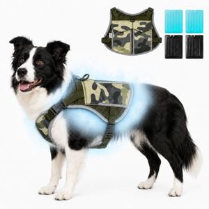 Savior Cool Dog Cooling Vest Harness for Medium Large Dogs,4 Replaceable Ice Packs Cooling Jacket for Summer Sun Protection,UV Adjustable Reflective Dog Clothes for Walking Outdoor (Green, Large)