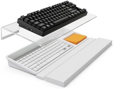 3 in 1 Keyboard Stand w/Wrist Rest and Storage Tray - Klearlook [Ultra Comfortable] PU Leather Wrist Pad & Acrylic Keyboard Riser, 16.9x7.3 inch Tilt Adjustable Computer Keyboard Stand Holder-White