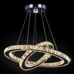 Finktonglan Modern LED Crystal Chandelier 19.7 x 11.8 inches Ceiling Pendant Light 2 Rings Adjustable Stainless Steel Lighting Fixtures Dining Room Living Room (Warm White)