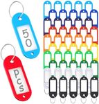 ttstar 50 Pack Plastic Key Tags, Flexible Key Labels with Split Ring Label Window, Key Chain ID Tags, Key Identifiers for Name, Luggage,Pets,Bags,10 Colors