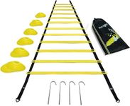 Yes4All Ultimate Combo Agility Ladder Training (Yellow) Set – Speed Agility Ladder Yellow 12 Adjustable Rungs, 12 Agility Cones & 4 Steel Stakes - Included Carry Bag