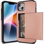 ACOCOBUY Compatible with iPhone 14 Case Shockproof Wallet Case for iPhone 14 Case with Card Holder Protective Dual Layer Armor Phone Case Rubber Bumper Cover for iPhone 14 Card Slot Case Rose Gold