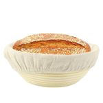 23cm Round Banneton Proofing Basket - Natural Rattan Sourdough Proving Basket With Linen Cloth Liner for Bread Making, Dough Rising - Professional Home Bakers