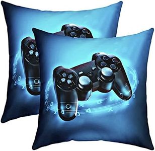 Homewish Lot de 2 housses de coussin de jeu, 40 x 40 cm, pour enfants, garçons, filles, jeux vidéo, manette de jeu vidéo, décoration pour la maison, bleu et noir