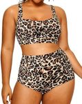 Daci Women's Plus Size Bikini Sets - High Waisted Two-Piece Swimsuits with Tummy Control Leopard XL