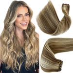 Sew in Human Hair Extensions Weft 20” 100G Ash Brown to Blonde Highlights Hand Tied Weft Hair Extensions Human Hair Seamless Remy Hair Weave Bundles Genius Weft Sew in Hair Extensions Real Human Hair