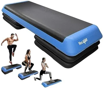 Yes4All Adjustable Workout Aerobic Exercise Step Platform Health Club Size with 4 Adjustable Risers Included and Extra Risers Options - Blue Black