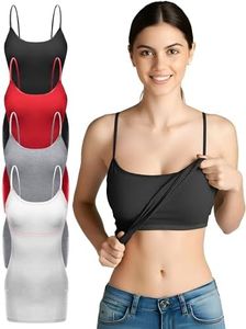 Emmalise Women Camisole Built in Bra Wireless Fabric Support Long Layering Cami, Small, 4Pk Black Red Hgray White