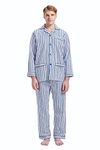 GLOBAL Mens Pyjama Sets | 100% Cotton Soft Flannel Pjs | Long-Sleeve Top Elastic and Drawstring Bottoms