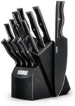 Yatoshi 13 Piece Knife Block - Onyx Black Titanium Nitride Coating- Ultra Sharp High Carbon Stainless Steel - Black Pakkawood Ergonomic Handle