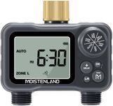 Moistenland Hose Timer with Brass Swivel, Sprinkler Timer, with Rain Delay/Manual/Automatic Watering System,Lawn & Garden Watering Equipment,IP54 Waterproof, 3.1 Inches Large Screen(2 Outlets)