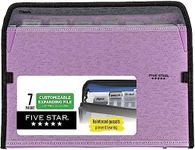 Five Star 7 Pocket Expanding File Organizer, Plastic Expandable File Folders with Customizable Tabs & Clear Cover, Holds 11" x 8-1/2", Zipper Closure, Amethyst Purple (351700G)
