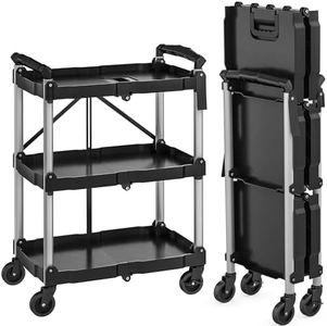 YITAHOME 240LBS Folding Utility Cart with Wheels, Foldable Utility Service Cart 3 Tier Collapsible Rolling Cart with 360°Swivel Wheels (2 with Brakes), Portable Cart for Home Garage Restaurant Office