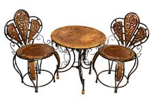 Urban Art Store Wood & Wrought Iron Patio Furniture Set Garden & Outdoor/Indoor Furniture (Set of 3, Brown, Black)